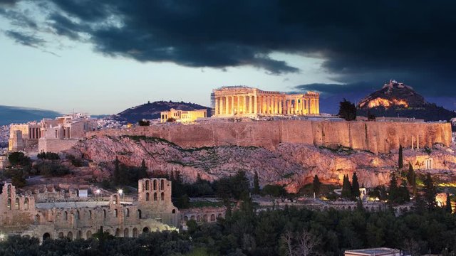 Time lapse  of Athens - Acropolis at sunset, Greece