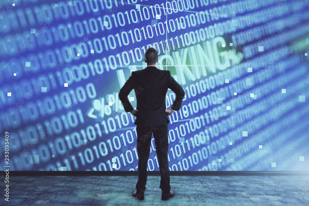 Aufkleber man and hacking icon hologram. double exposure. concept of data safety