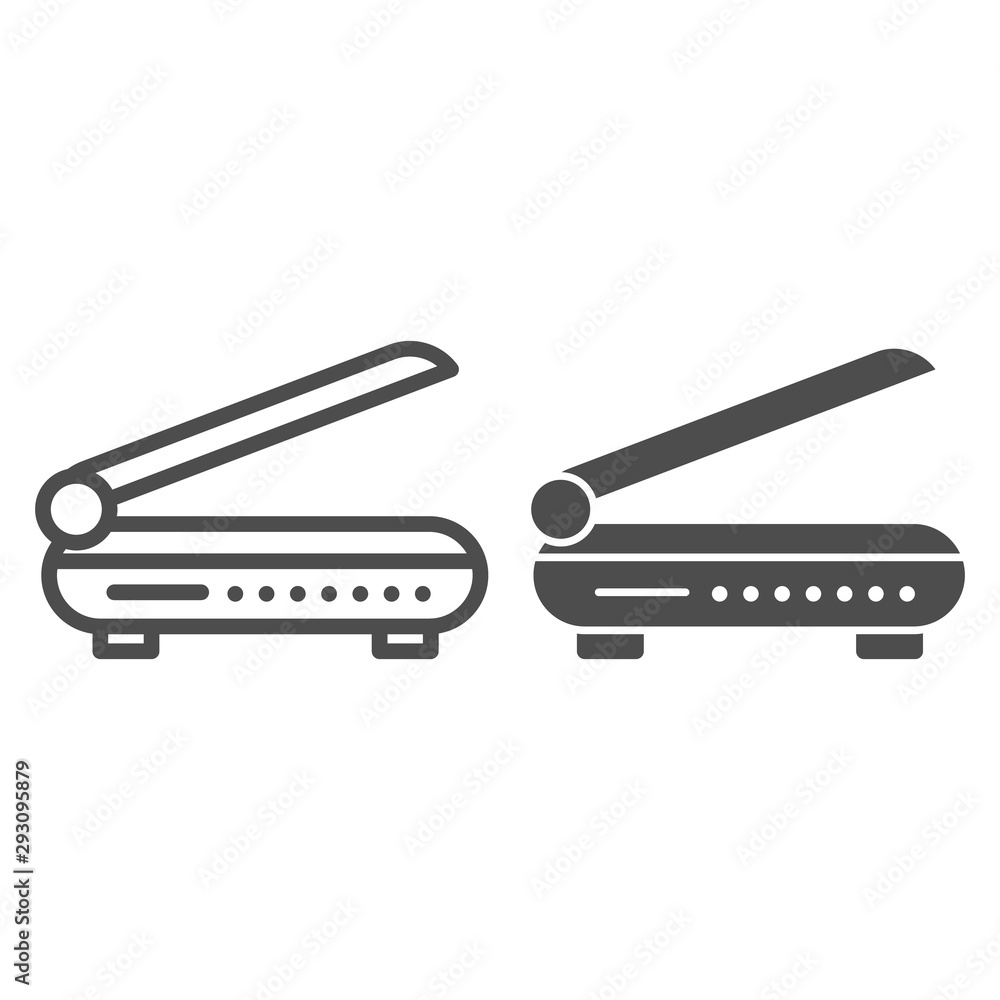Poster scanner line and glyph icon. document scan vector illustration isolated on white. copy equipment out