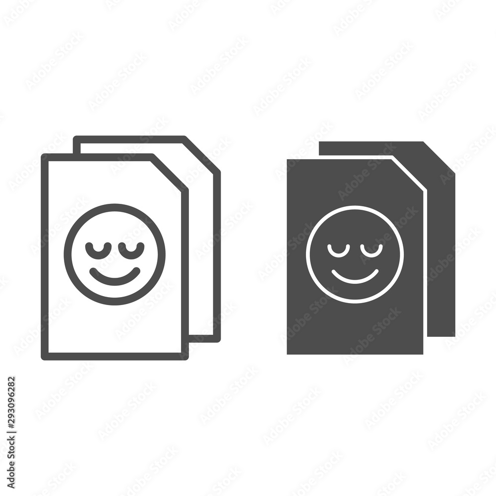 Poster note paper line and glyph icon. list vector illustration isolated on white. sheet with smiley outlin