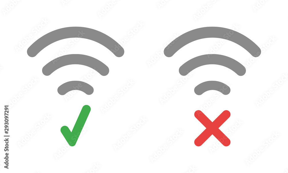Aufkleber vector icon set of wireless wifi symbols with check mark and x mark.