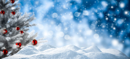 Blurred background of christmas with snow and free space for your decoration. 