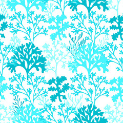 Coral reef underwater plans vector seamless pattern.