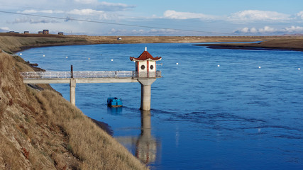 Beautiful landscape of peaceful blue river, it is the source of yellow river in China.