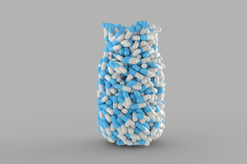 0701_Capsule pill white and blue color in invisible jar 3D Render