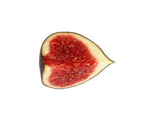 Close up cut slice of ripe fig isolated on white