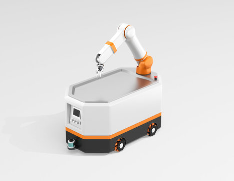 Mobile robot AGV isolated on gray background. 3D rendering image.