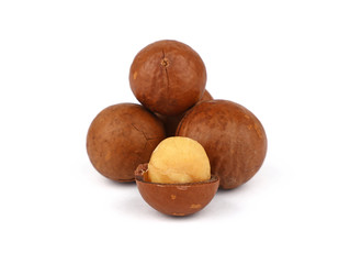 Macadamia nuts isolated on white background