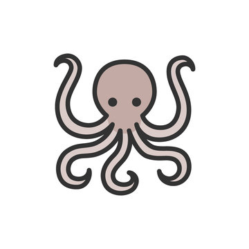 Vector octopus flat color line icon. Isolated on white background