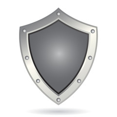 Metal shield with shadow on a white background.