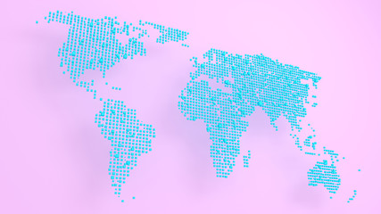 0302_blue map block pixel on pink background 3D Render