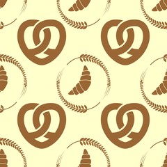 Pretzel and Wheat Ears seamless pattern. Vector illustration