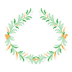 Fototapeta na wymiar green delicate wreath for background with orange elements