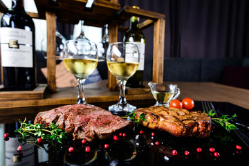 white wine ribeye steak, romantic dinner for two