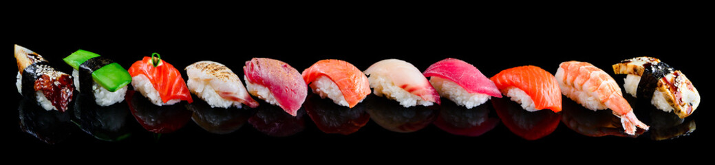 sushi set nigiri on a black background © smspsy