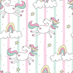 Cute hand drawn unicorn vector pattern. vector illustration. Unicorn and magic. Cute seamless pattern. print for kids © iryna_boiko