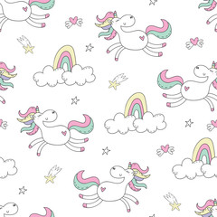 Cute hand drawn unicorn vector pattern. vector illustration. Unicorn and magic. Cute seamless pattern. print for kids