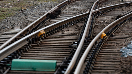 Multiple railway track switches , symbolic photo for decision, separation and leadership qualities. - Image