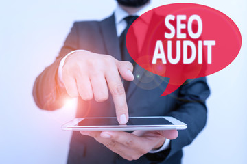 Word writing text Seo Audit. Business photo showcasing Search Engine Optimization validating and...