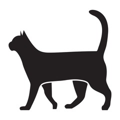 Black cat silhouette. Elegant cat sitting side view with turn around head.