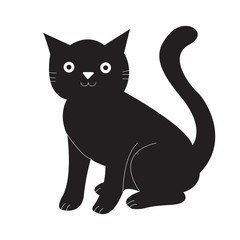Fototapeta na wymiar Black cat silhouette. Elegant cat sitting side view with turn around head.