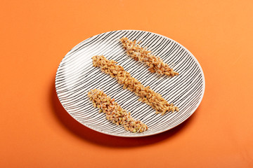 Sprouted grains on plate. Vegetarian healthy food