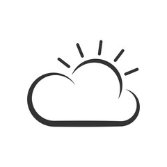 Thin line icon of weather. Sun and cloud. Vector lines illustration. EPS 10