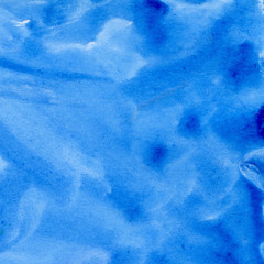 Watercolor illustration. Texture. Watercolor transparent stain. Blur, spray. Of blue color.