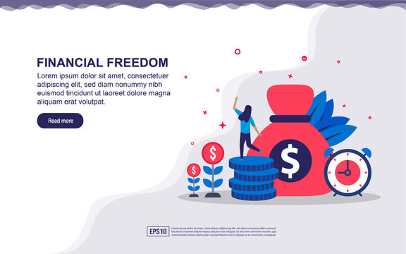 Vector illustration of financial freedom & business success concept with tiny people. Illustration for landing page, social media content, advertising. easy to edit and customize.
