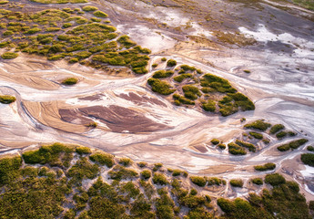 Aerial photography of a dry river bed. Concept - Climate Change, River Drying, Global Warming