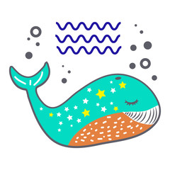 Fototapeta premium Funny simple cartoon style vector whale logo