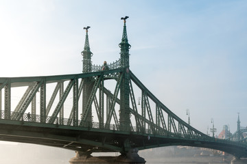 The Liberty Bridge in Budapest in Hungary, it connects Buda and Pest cities  across the  Danube river. shortest bridge in Budapest city.