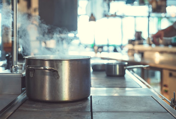 Silver pan in the kitchen