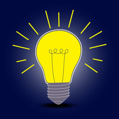 Flat pattern of the light bulb. Concept of startup ideas on a blue background . Startup banner, business presentations. The idea , the thought.illustration