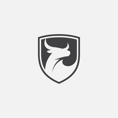 bull logo design vector, bull shield illustration, long horned icon, buffalo icon vector