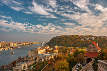 Amazing sky with picturesque clouds over Danube river and Buda hills in the central area of...