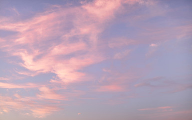 Naklejka na ściany i meble Beautiful pink clouds during sunset, blue sky with clouds background.