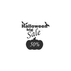 Stylish  gray flat design mock up flat design Halloween sale discounts. Pumpkin Jack - Traditional Halloween Symbol. Big sale up to 50%