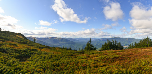 panorama landscape with mountains and clouds