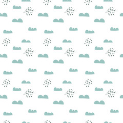 Vector scandinavian seamless pattern clouds and rain. Cute simple doodle background for children room textile, wallpaper