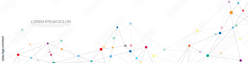 Fototapete Website header or banner design with abstract geometric background and connecting dots and lines. Global network connection. Digital technology with plexus background and space for your text.