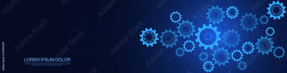Poster cogs and gear wheel mechanisms. hi-tech digital technology and engineering. abstract technical backg