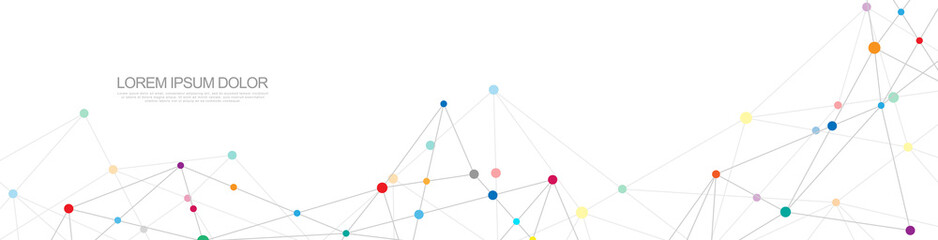 Website header or banner design with abstract geometric background and connecting dots and lines. Global network connection. Digital technology with plexus background and space for your text.