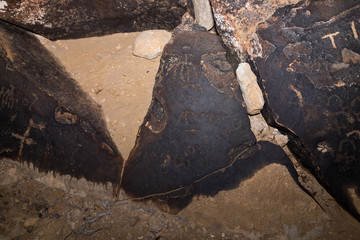 Night  view of a drawing carved in stone by a primitive man in the desert in southern Israel near the Avdat fortress