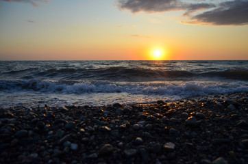 Waves of the Black sea during sunset