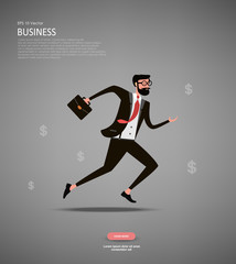 Fototapeta na wymiar Businessman running forward abstract vector illustration character in flat design business man