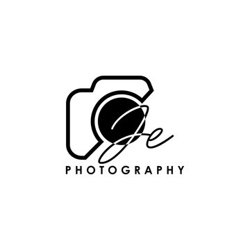 Initial Letter JE with camera. Logo photography simple luxury vector.