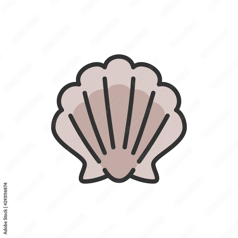 Aufkleber vector shell, seashell flat color line icon.