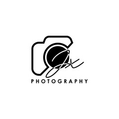 Initial Letter JX with camera. Logo photography simple luxury vector.