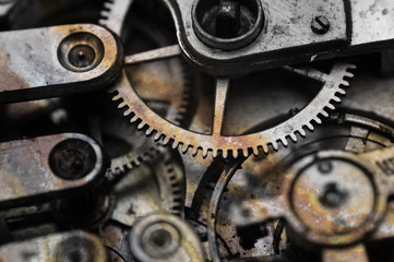 Rusty old gear mechanism. For conceptual projects, for example, the collapse of the economy, crisis, etc. Design minimalism, Retro style.